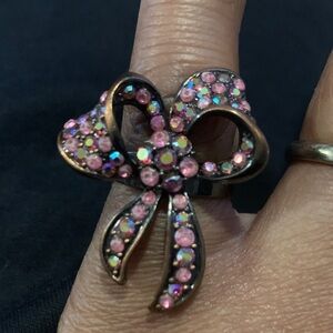 Vintage Copper Pink Bow Rhinestone Ring 💍
